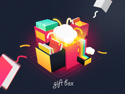 Gift Box books box cloud gradient illustration