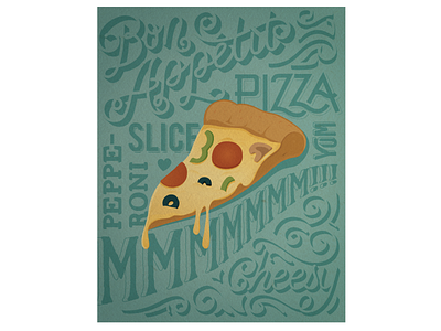 Mmm Pizza illustration lettering pizza vintage
