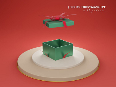 3D Box Christmas Gift with Podium