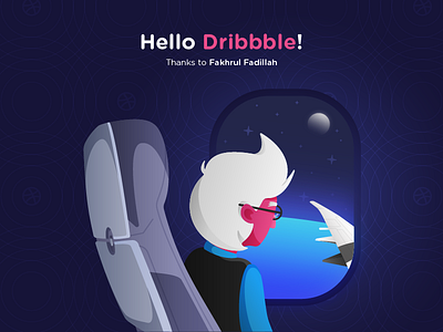 Hello Dribbble! airplane debut hello dribbble illustration space