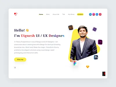 Portfolio Landing Page adobe xd branding chennai colour figma graphic design home page illustration landing page motion graphics personal portfolio portfolio portfolio website ui uidesign uiux v logo vignesh web page website