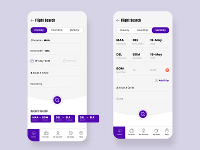 Basic Flight Search App adobe xd chennai designers flight flight app mobile app multicity oneway request form travel travel search xd