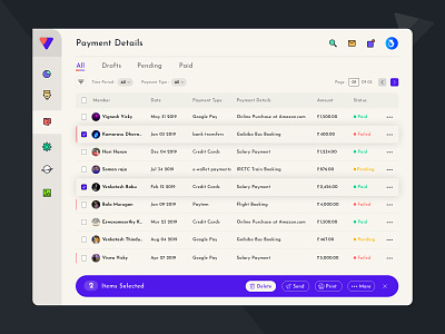Bank App - Payment List Page adobe xd adobexd bank banking chennai crm icons list lists payment app payments paymeny select box status tab table ui uidesign uiux v logo
