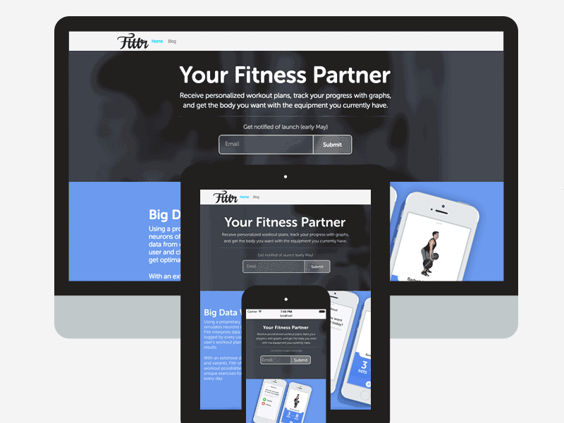 Fittr's Responsive Landing Page fittr flat fluid gif responsive website