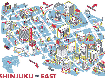 Shinjuku Map design illustration isometric japan map shinjuku tokyo