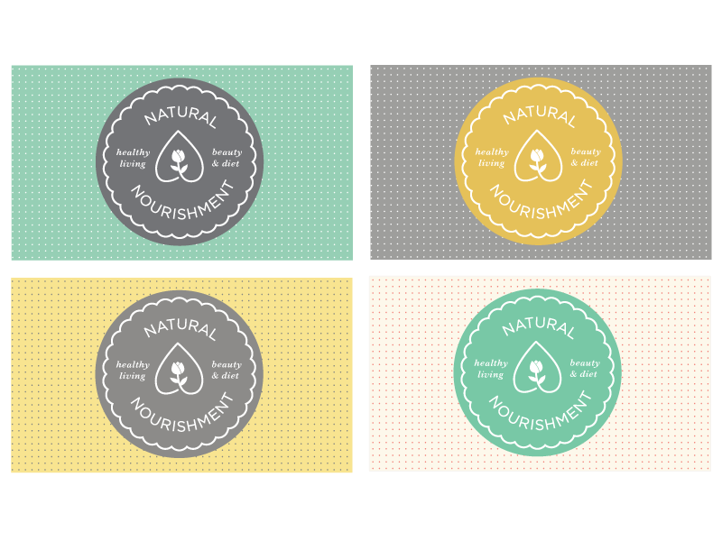 Color options (gif) baskerville branding business cards emblem flower gotham gray identity julieta felix logo mint polka dots round teal vector yellow