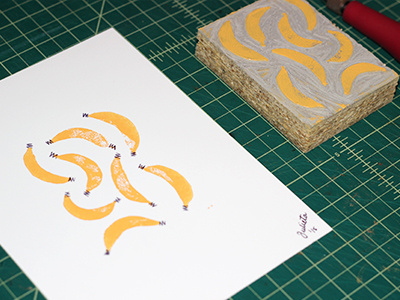 Banana print banana block block print block print drawing hand made illustration julieta felix pattern print texture yellow