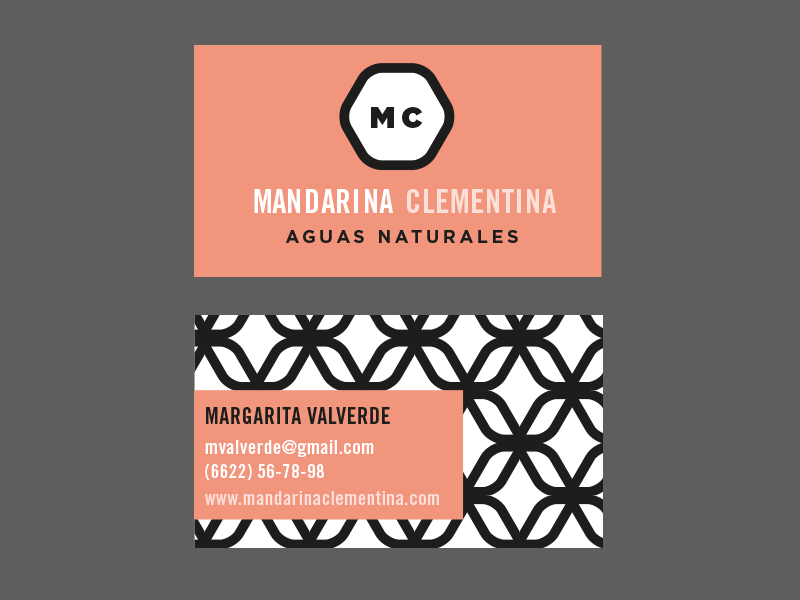 Mandarina Clementina -Flavored water swiss vector trade gothic monogram branding logo black and white abstract pattern geometric business card