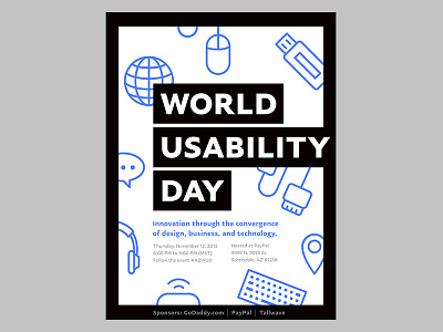 2015 World Usability Day black and white blue contrast flat icons pattern paypal poster technology ui ux vector