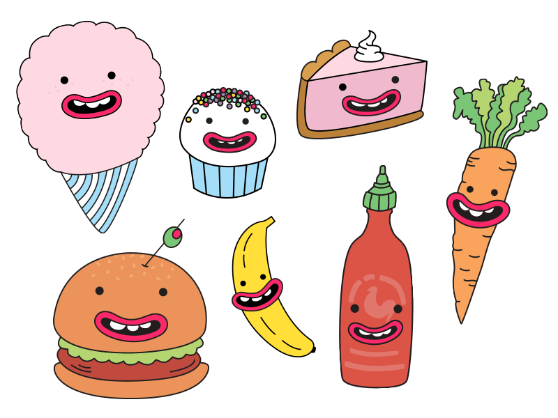 Anthropomorphic Food - Part 1 burger candy cute drawing food healthy illustration pastels vector vegetables