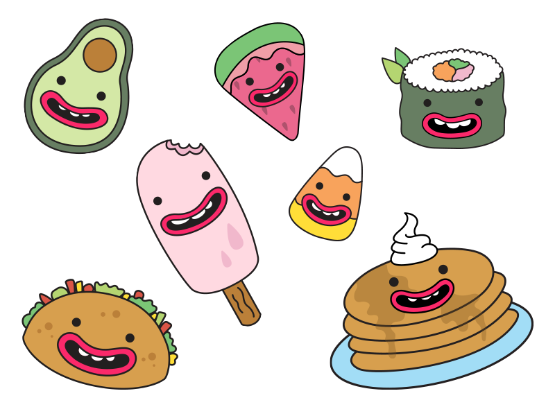 Anthropomorphic Food - Part 3 pattern cartoon pink pastels breakfast icon logo food vector drawing illustration