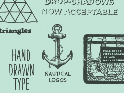 Fixing last minute details on PHXDW poster submission 2012 backgrounds drop shadows hand drawn type hand sketched herenow illustration julieta felix logos nautical phxdw seafoam triangles typography web