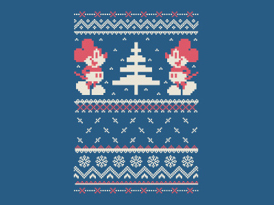 Disney Holiday Pattern (final) 8 bit christmas design holiday illustration illustrator ivory julieta felix mexico navy pixel pixel art pixelated t shirt vector