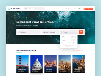 Vacation Rentals - for booking hotels, holiday homes & apartment booking homepage hotel booking landing page portal travel travel app ui design uiux vacation rental vaction homes