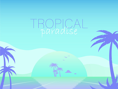 Tropical paradise flat illustration landscape minimal palm sea tropical vector