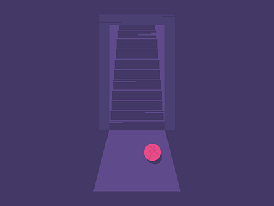 Dribbble ball basement dark room stairs