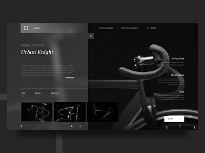 Urban Knight bicycle shop app bicycle cart clean dark design ecommerce landing page minimal product shop simple store ui web website