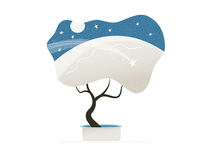 bonsai "winter" art blue bonsai graphic icon illustration night snow stars vector winter