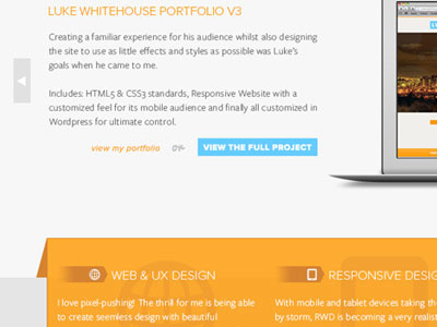 Portfolio Redesign - Home Page: Take 2 android blue design icons iphone landscape layer style diet luke luke whitehouse minimal mobile navigation orange portfolio redesign responsive rwd social website whitehouse