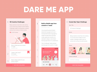 Dare Me App app app design design illustration mobile mobile app mobile app design study todo app ui vietnam vietnamese