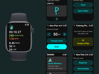 Swimm App - Apple Watch Design apple watch colors design levels men mockup pool smart watch design swimming timing types ui ui design user experience user interface ux visual design watch app watch app design