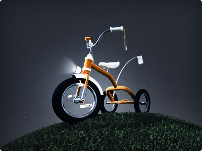 Tricycle - Night 3d animation blue cartoon character children cute day flag fun grass green happy icon light logo mascot object orange play render shadow simple sky streamers sunny texture toy tricycle