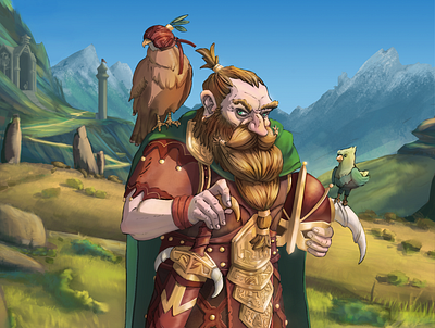 Letting the Birds and Beard Out art birds character character design concept art digital drawing drawing dwarf enviroment illustration photoshop