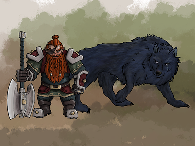 Fìrrin ‘Holgold’ Frostheart art characterdesign concept dungeonsdragons dwarve illustration photoshop wolf