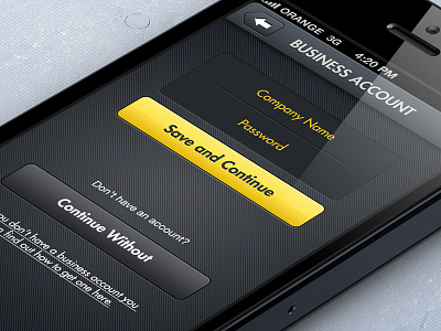 Add Business Account app apps booking buttons cab dark design interface iphone iphone5 taxi ui ux yellow