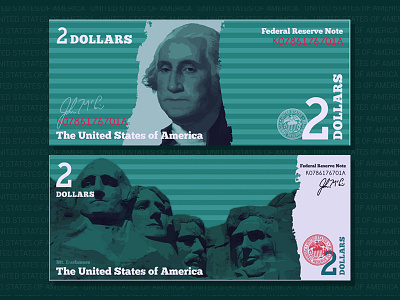2 Dollar Bill Redesign bill currency dollar money note design president redesign rushmore