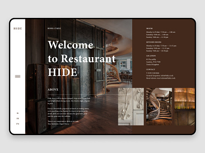Hide Restaurant Concept color concept design figma interface landing minimal typography ui ux web