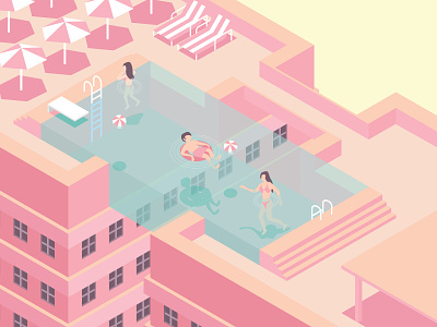 Supended Pool flat isometric pastel pool vector