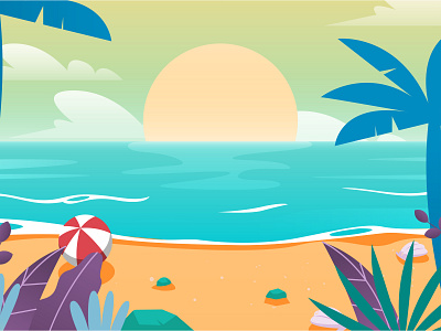 Sunset Beach-Background Illustration