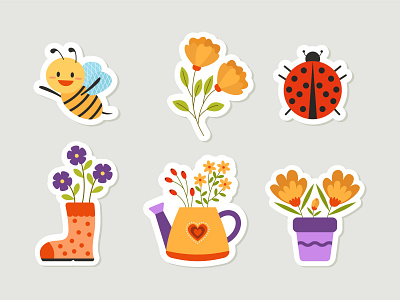 Floral and Insect Sticker bee graphic design illustration spring sticker