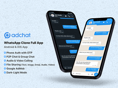 adchat (WhatsApp Clone Full App) adchat adobe illustrator android app appdevs appdevsx application audio calling chatting design figma graphic design illustration ios messaging ui user interface ux video calling whatsapp