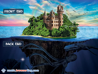 Front End vs Back End back end backend castle front end frontend ocean rainbow sea sea monsters trees