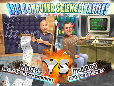 Donald Knuth vs Douglas McIlroy computer science don knuth donald knuth doug mcilroy douglas mcilroy knuth literate programming mcilroy one liners shell