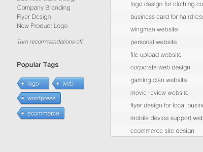 Projects Tags Preview app blue clean grey light simple tabs web
