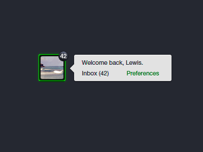 Catalyst: User Details avatar details glow hover inbox preferences profile tooltip