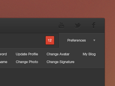 Preferences Drop Down: Dark Version menu notification options preferences social