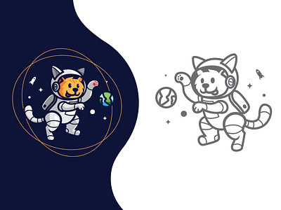 AstroCat animal astronaut cat flat logo space