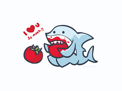 Land Shark Eating Tomato adorable animal cartoon character cute illustration love shark tomato