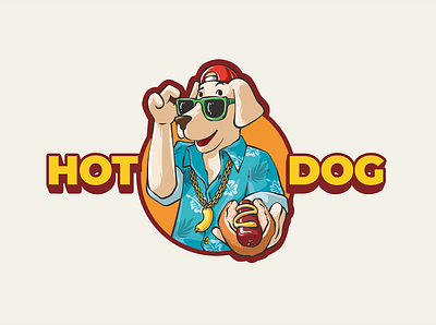 Hot Dog Cool Dog animal branding cartoon character cool dog eat food hipster holiday hot hotdog illustration logo vector