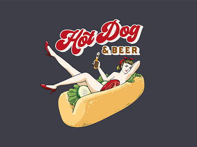 Hot Dog and Beer beer branding character design drink fast food food food truck girl hot hot dog illustration logo pin up restaurant retro sausage sexy vector vegetable