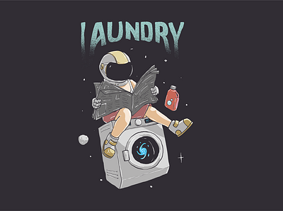 Off Day Astronaut astronaut branding character clothes design illustration laundry logo news paper outer planet reading space stars t shirt vector