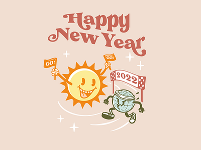 Happy new year 2022 character earth illustration new year planet run sport sun ui vector