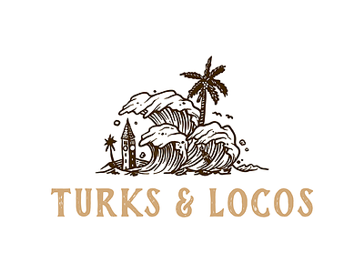 Turks and Locos beach coast hand draw sea traveling vacation wave