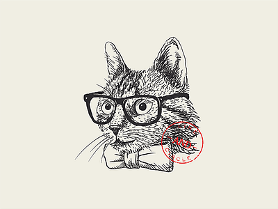Nerd Cat animal bow tie cat glasses hand draw nerd pet