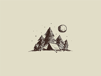 Camp adventure camp camping forest hand drawn moon night tree