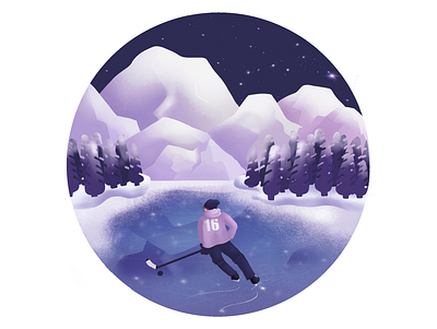 Skate Night boy design hockey ice skating illustration mountains night outdoor rink skater winter